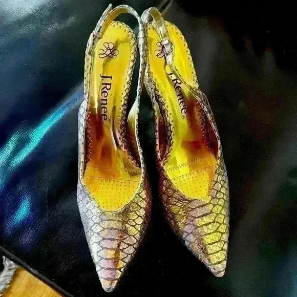 J Renee’ slingback pump. Snake embossed  8. Excellent condition . Gold/lavender - Picture 5 of 16